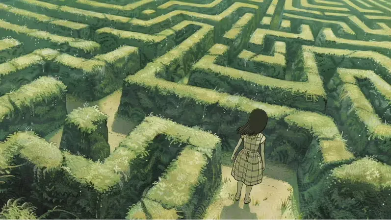 Illustration of a woman navigating a maze, representing the challenge of UX research recruitment