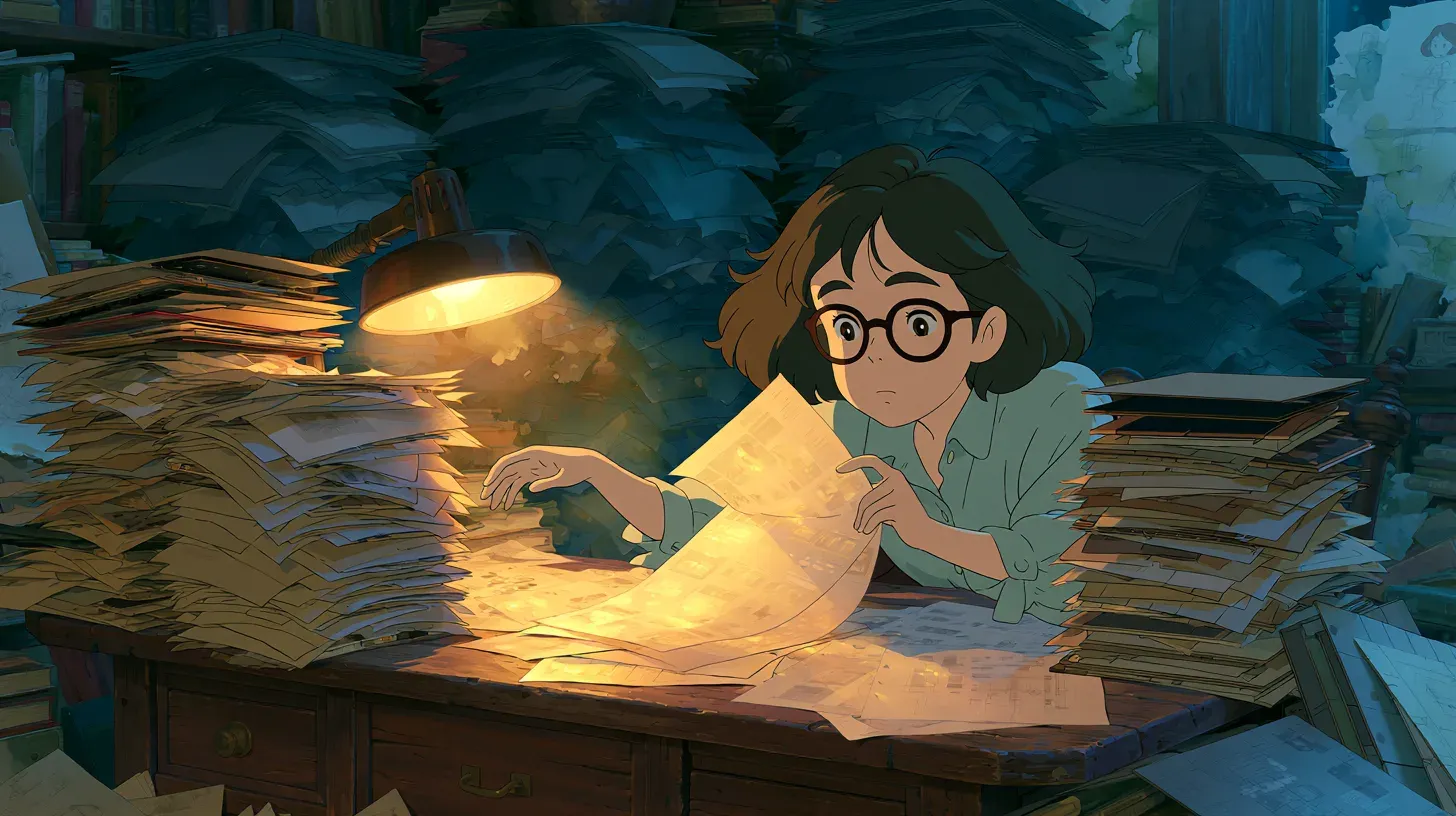 Illustration of a woman reviewing a portfolio case study
