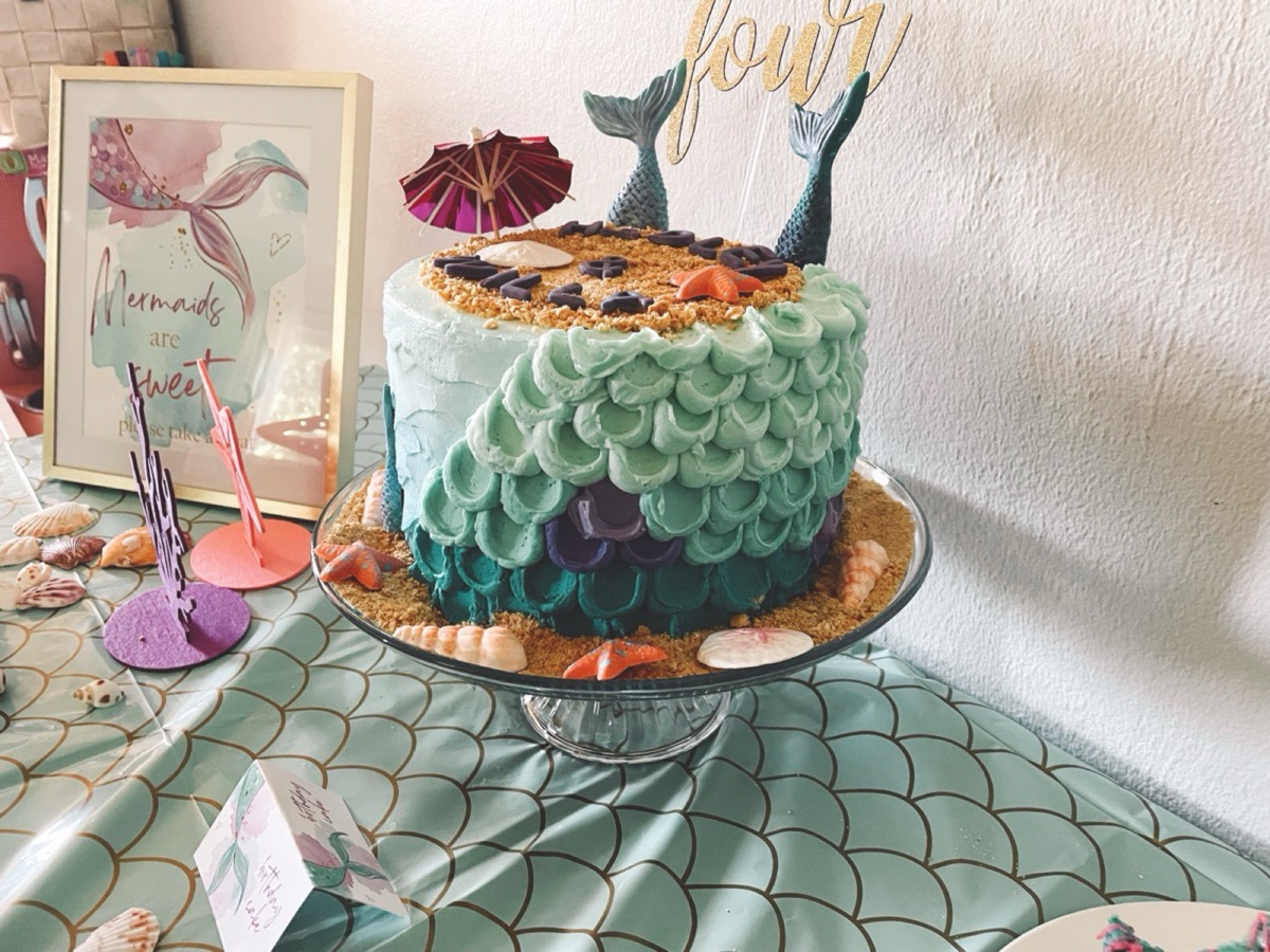 Homemade cake with decorative frosting