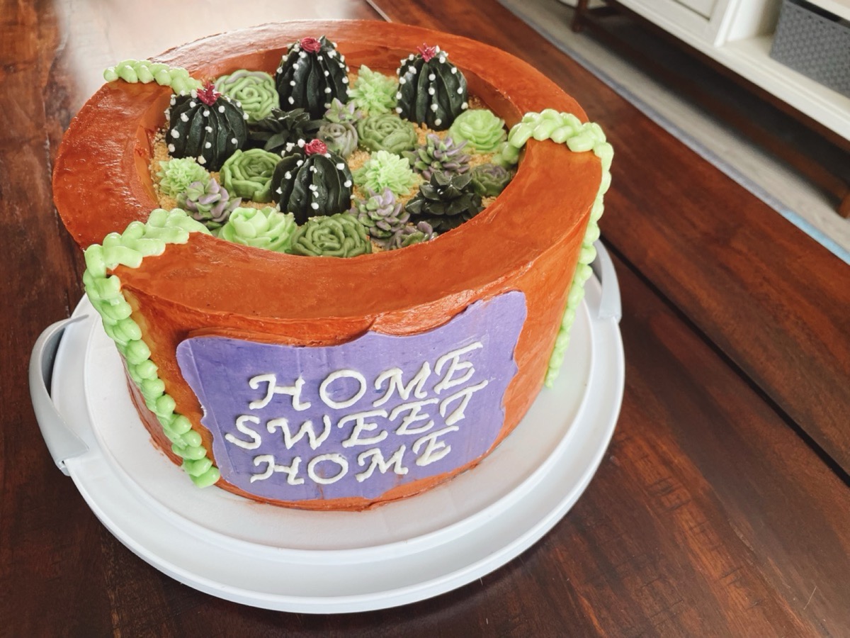 Homemade cake with decorative frosting
