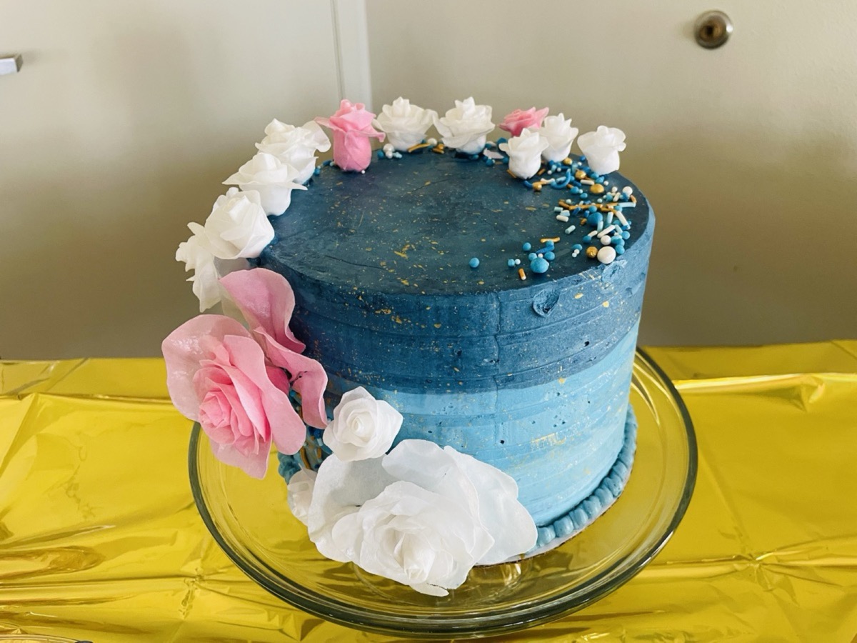 Homemade cake with decorative frosting