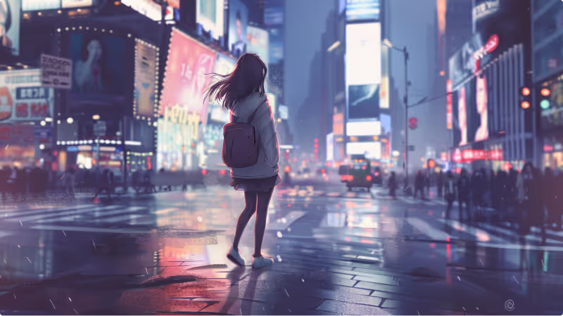 Girl in time square blurred vision